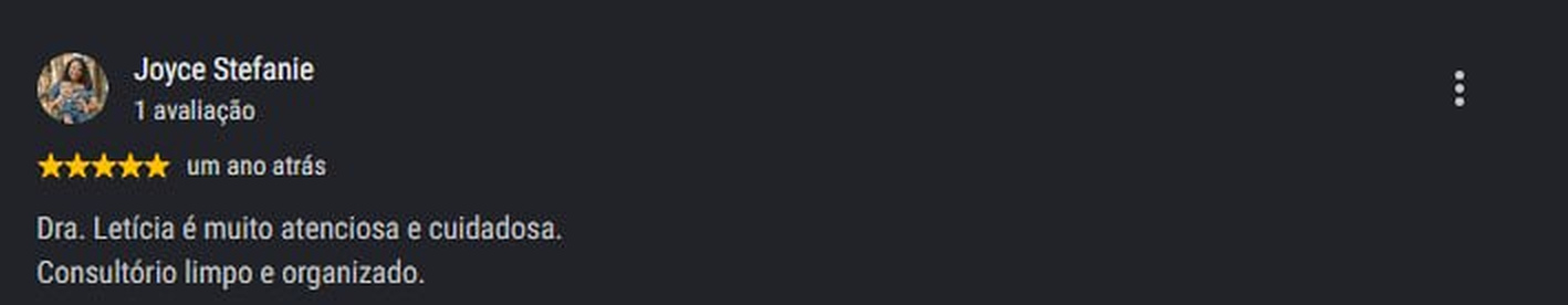 Avaliação de paciente 1 no Google, cinco estrelas